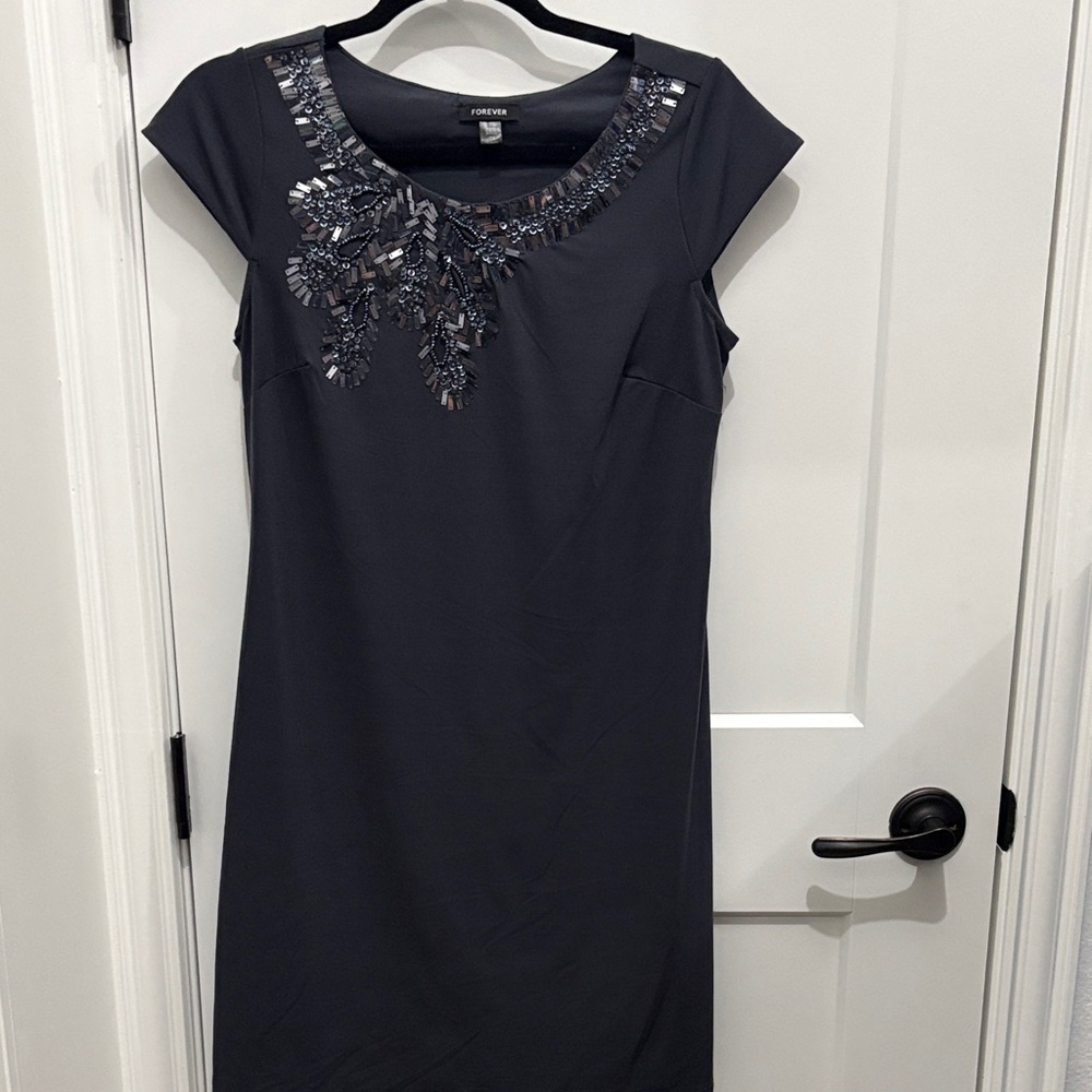 Forever Slate Gray Mini Dress with Sequin Detail